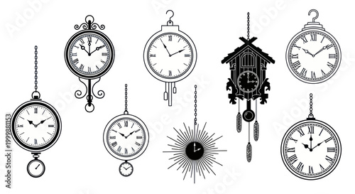 Vintage Clock Collection: Retro Timepieces, Cuckoo Clock, Pocket Watch & Wall Clocks