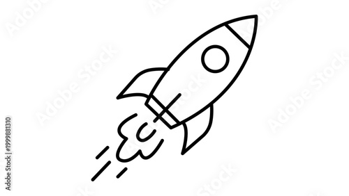 Foto Rocket Ship Launch Minimalist Black Line Vector Icon Illustration on White Background