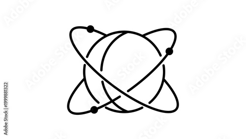 Minimalist Quantum Qubit and Atom Black Line Vector Icon on White Background, Featuring Editable Stroke for Customizable Line Weight, Perfect for Science, Technology, and Physics Concepts.