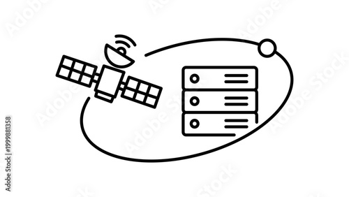 Εκτύπωση καμβά Space Computing and Satellite Data Storage Editable Stroke Vector Icon