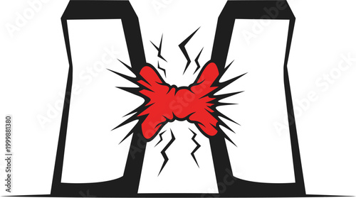 Illustration of a nuclear cooling tower with a red explosion at the top symbolizing nuclear energy or a nuclear accident, depicting power generation and potential hazards