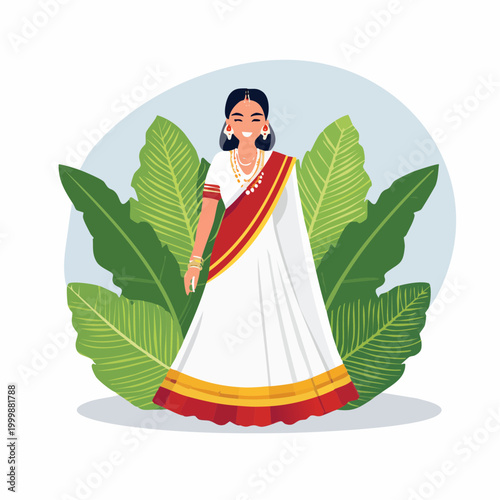 Indian Woman in Traditional Saree and Jewelry