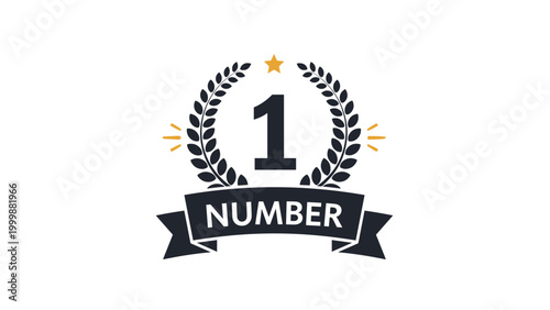 Award emblem featuring a laurel wreath with the number one and a star above a ribbon for a top ranked winner or best choice.