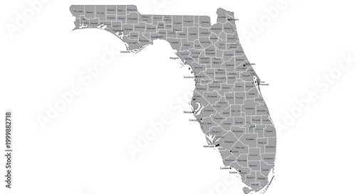Foto Florida Map Outline with County Borders and City Labels