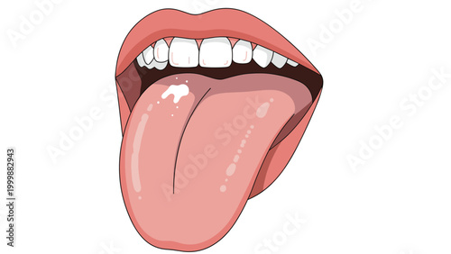 Realistic vector illustration of a human mouth open with the tongue extended for medical health checkup or expression of disgust.
