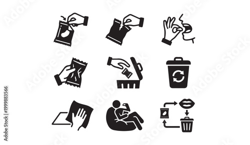 Medicine consumption and packaging icons set with medicine, pharmaceutical