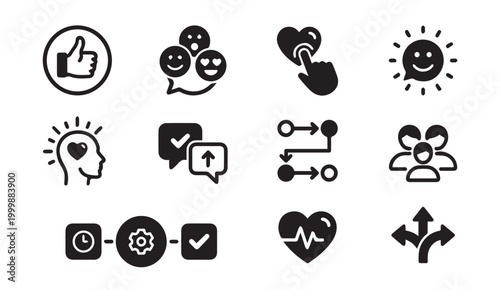 Set of emotional well being and human growth process icons with wellbeing