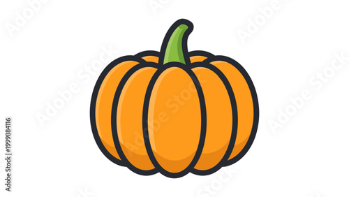 Εκτύπωση καμβά Small round orange pumpkin vector icon illustration with a green stem, modern flat design, minimalist hand-drawn style, scalable graphic isolated on a white background for autumn and Halloween