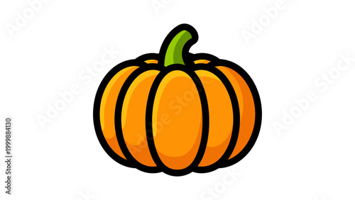 Slika na platnu Small round orange pumpkin with a green stem, modern flat vector icon illustration isolated on white background, perfect for autumn, Halloween, Thanksgiving, harvest, and seasonal food designs