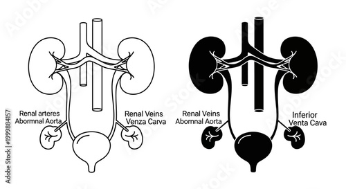 Anatomy Illustration of the Kidney and Blood Vessels with Description