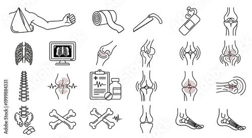 Bone Fracture and Joint Pain Medical Outline Icons Set Diagram