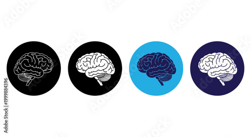 Brain Symbol Set on Circles in Varied Color Illustration for Science