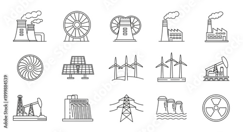 Collection of Industrial Energy Production Icons.