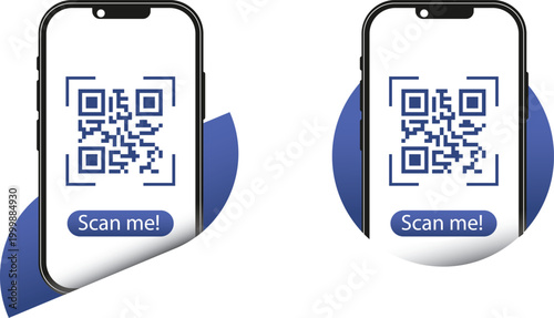 QR Code Scanning Template with Smartphone. Modern mobile devices with digital barcodes for app screenshot presentations, marketing, and vector illustrations.