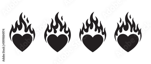 Photos Flaming Heart Icons Set