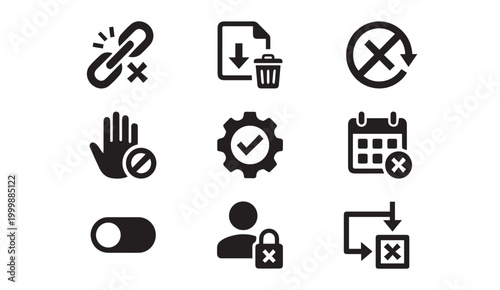 Set of user interface error and management web icons with interface, security