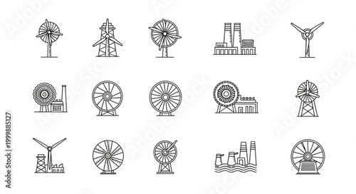 Collection of wind turbine icons and illustrations.