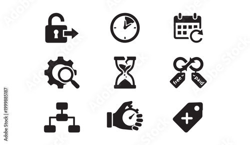 Collection of business management and time tracking icons with management