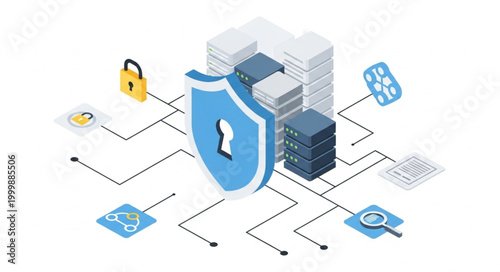 Bild auf Leinwand Cyber Security Network Protection Shield Server Data.