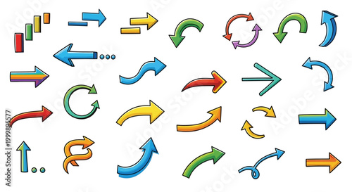 Set of colorful hand drawn doodle arrows collection.