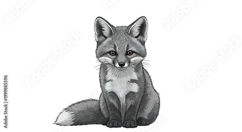 Pensive Fox Portrait Illustration, Sitting Wildlife Animal, Detailed Drawing