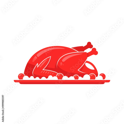 Red Roasted Chicken on Platter with Garnish