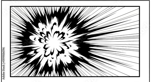 Black and white manga style explosion comic book action effect.
