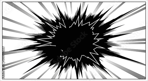 Black Manga Explosion Effect With Sharp Jagged Edges.
