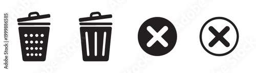 Garbage bin icons with perforated textures and circular cross marks representing restricted disposal items now.