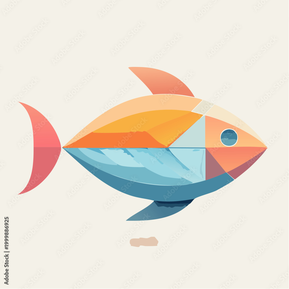 Obraz premium Vibrant geometric fish illustration showcasing modern abstract design and aquatic elegance