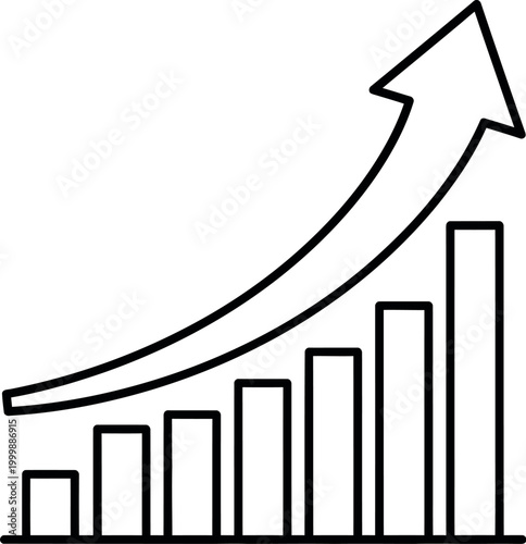Bar graph with upward trending arrow illustrates positive growth and financial success.
