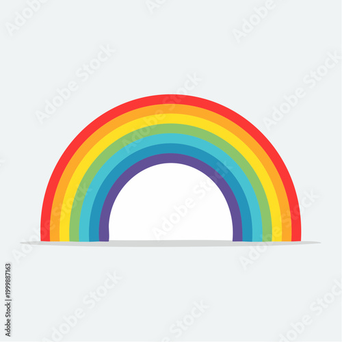 Bright and cheerful minimalist graphic design of a classic rainbow arch, featuring a vibrant color spectrum