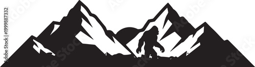 Black mountain range silhouette, landscape icon, vector graphic, adventure symbol