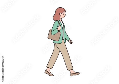 バッグを持って通勤する女性のイラスト 全身 外出 ビジネス ベクター