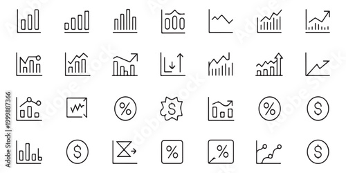 Growth strategy icons for company performance monitoring market research financial forecasting and project management optimization in business sector.