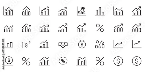Corporate dashboard elements set including various bar graphs line charts and growth indicators for modern business intelligence and data reporting.