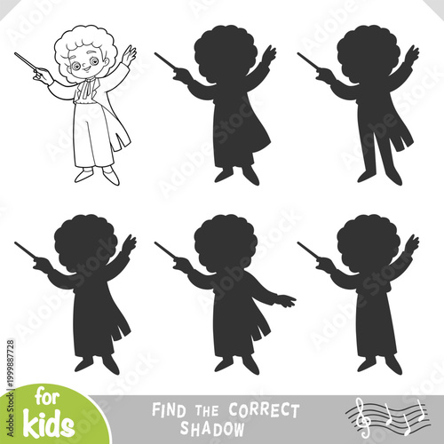 Fotografie Cute girl the conductor of orchestra, find the correct shadow educational game