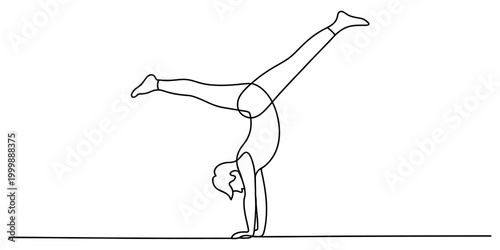 Minimalist one line drawing of a person doing a handstand exercise for fitness and gymnastics sport activity showing flexibility and balance in motion Vector, illustration
