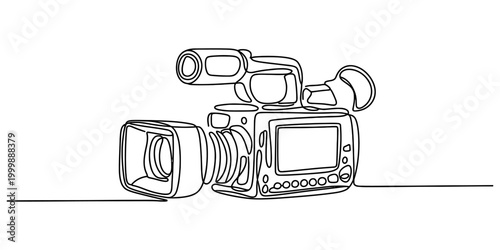 Continuous single line drawing of a professional video camera used for filming movies and news broadcast television production equipment concept Vector, illustration