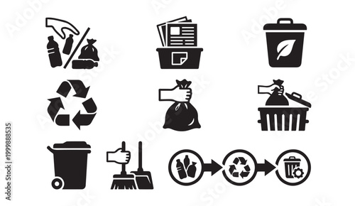 Fotografie Recycling and waste sorting icon set with recycling environment sustainability