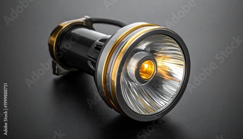 A sleek metallic spotlight with gold accents, symbolizing illumination, design, and craftsmanship.