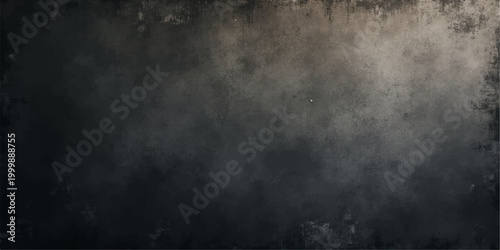 A dark grunge texture wall with a misty night sky background featuring black storm clouds, faint moon light, and a smoky fog pattern for a moody design backdrop