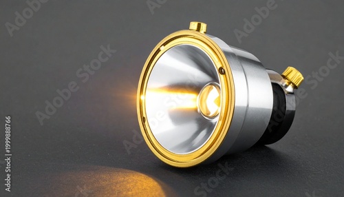 A sleek metallic spotlight with gold accents, symbolizing illumination, design, and craftsmanship.