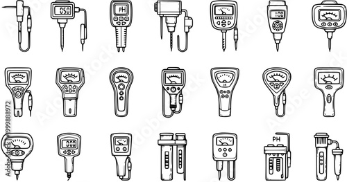 Foto Hand-drawn Outline Icons of Soil and Water Testing Meters for Agriculture  Environmental Science