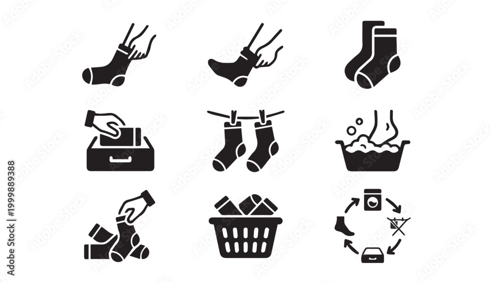 Obraz premium Laundry and sock care household icons with household footwear domestic