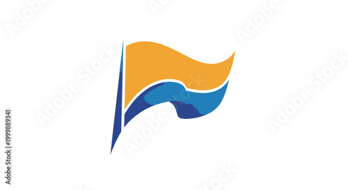 Dynamic waving flag design in blue and orange.