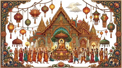 Minimalist golden line art illustration of a meditating Buddha figure.