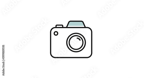 Minimalist digital camera icon in line art style on a white background