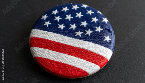 A circular badge featuring the United States flag, symbolizing patriotism, identity, and national pride.