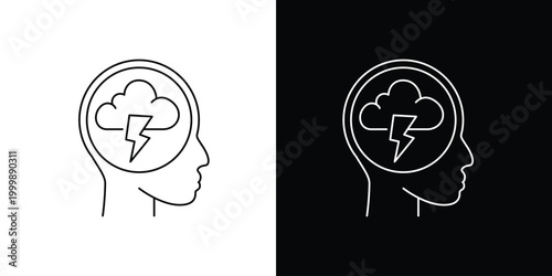 Icon of a human head with a storm cloud and lightning bolt inside, symbolizing stress or a mental breakdown